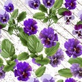 Seamless pattern with adorable colorful pansy flowers. Vector illustration. Royalty Free Stock Photo